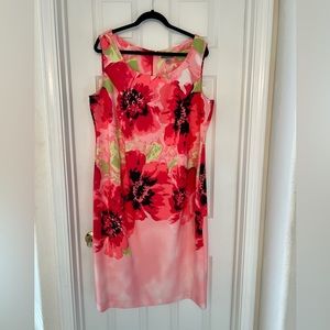 Pink Floral mid calf no sleeve dress.